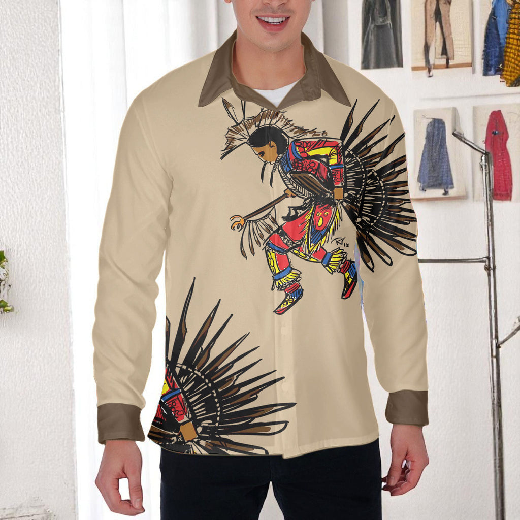DS250516M03 Dancer Powwow Native American Men Long Sleeve Shirt