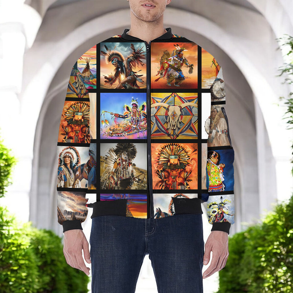 DS250526M01v2 Powwow Native American Bomber Jacket With Sleeve Pocket