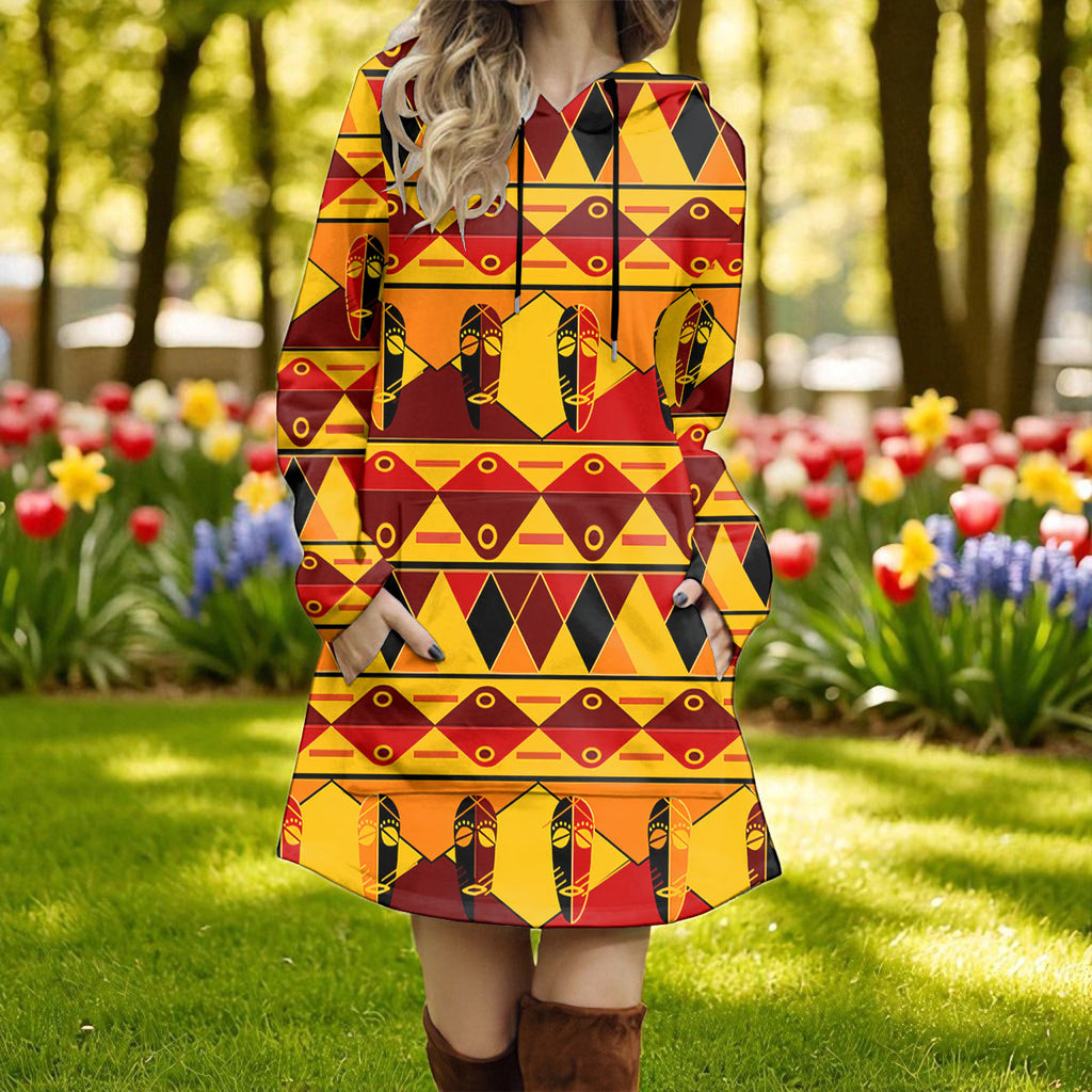 DS250616M01 Native American Women Longline Hoodie Dress