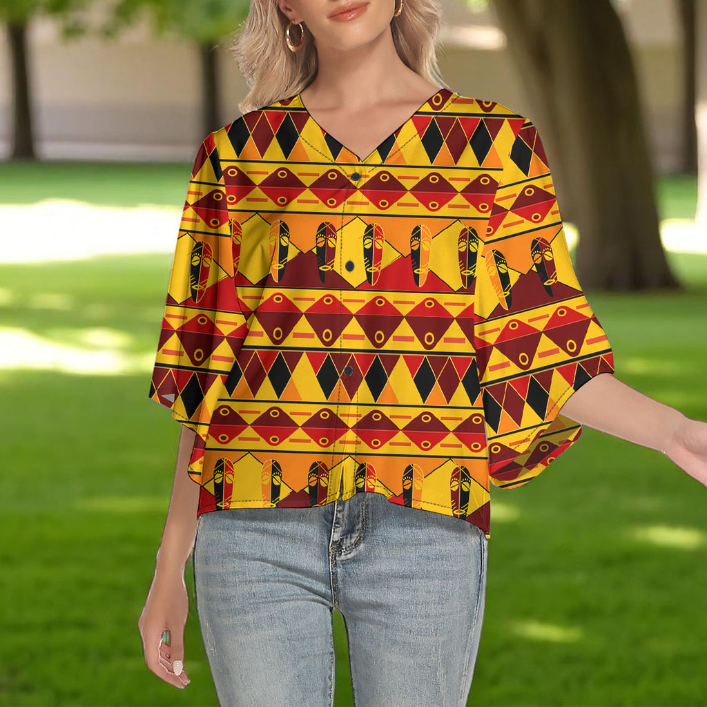 DS250616M01 Native American Women V-Neck Batwing Sleeve Button Top