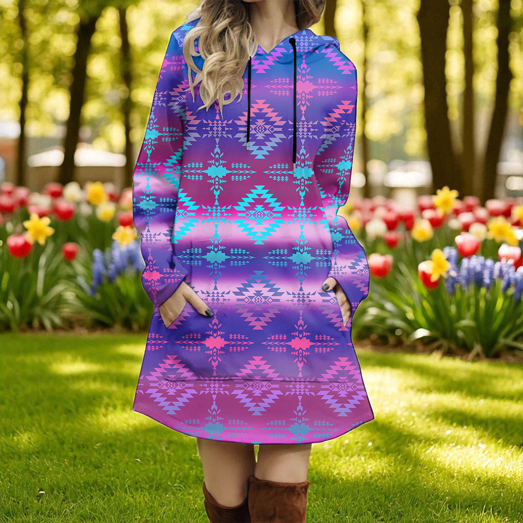 DS250620M07 Native American Women Longline Hoodie Dress