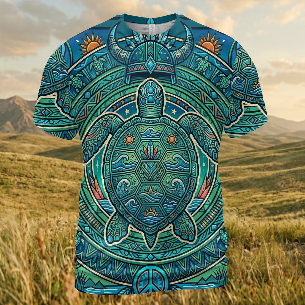 DS250702M01v3 Turtle Native American 3D T-shirt