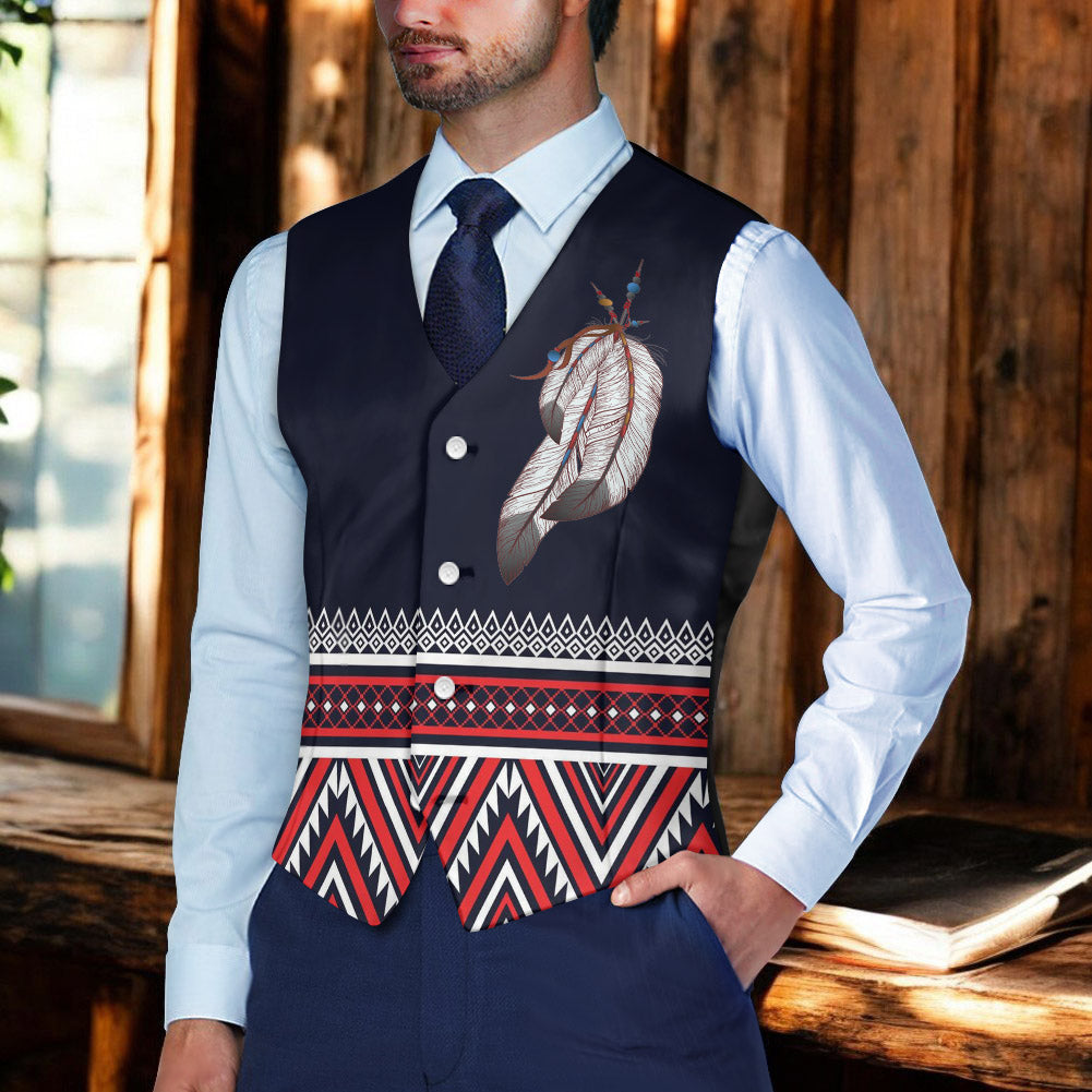 DS250715M03v3 Native American Suit Vest Jacket Print One Side Front
