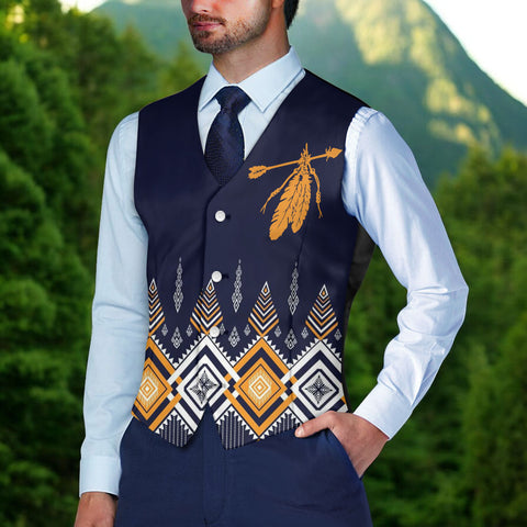 DS250715M07v2 Feather Native American Suit Vest Jacket Print One Side Front
