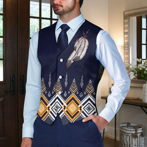 DS250715M07v3 Feather Native American Suit Vest Jacket Print One Side Front