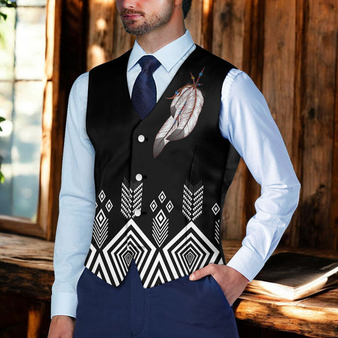 DS250715M10v1 Feather Native American Suit Vest Jacket Print One Side Front