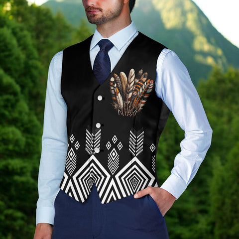 DS250715M10v3 Feather Native American Suit Vest Jacket Print One Side Front