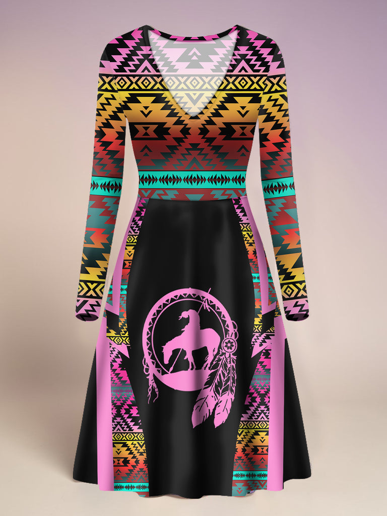DS250729M02 Native American V-Neck Long Sleeve Dress