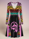DS250729M02 Native American V-Neck Long Sleeve Dress