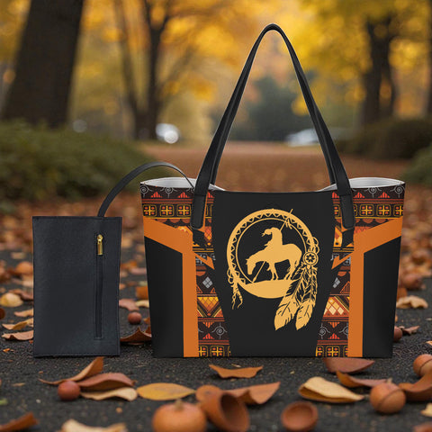 DS250729M06 Trail of Tears Native American Shopping Tote Bag With Black Mini Purse