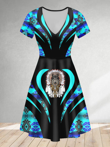 DS250729M12 Chief Wolf Native American V-neck Neck Dress