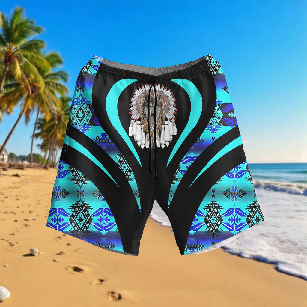 DS250729M12 Wolf Chief Native American Hawaiian Shorts
