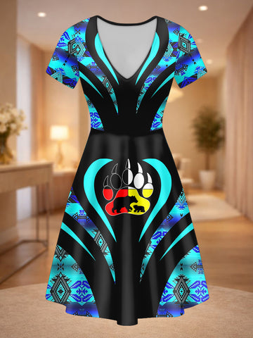 DS250729M12v2 Mama Bear Native American V-neck Neck Dress