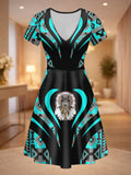 DS250729M13 Chief Wolf Native American V-neck Neck Dress