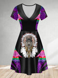DS250729M14 Chief Wolf Native American V-neck Neck Dress