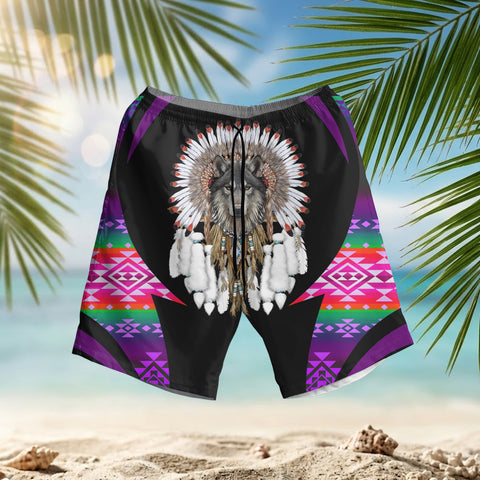 DS250729M14 Wolf Chief Native American Hawaiian Shorts