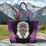 DS250729M14 Wolf Native American Quilted Shoulder Tote Bag