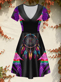 DS250729M14v2 Dreamcatcher Native American V-neck Neck Dress