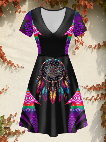 DS250729M14v2 Dreamcatcher Native American V-neck Neck Dress