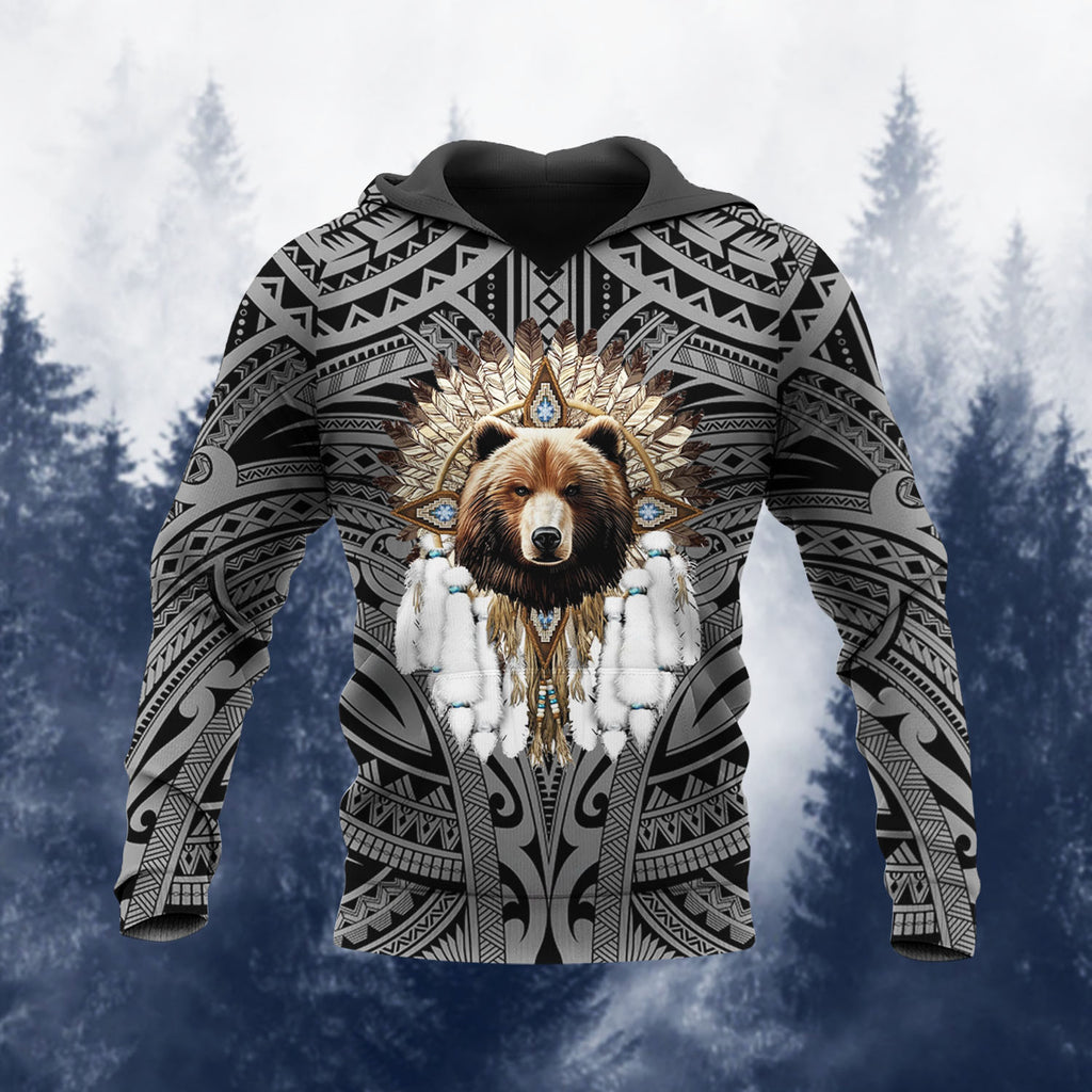 DS250731M02m1 Bear Chief Native American Pride 3D Hoodie