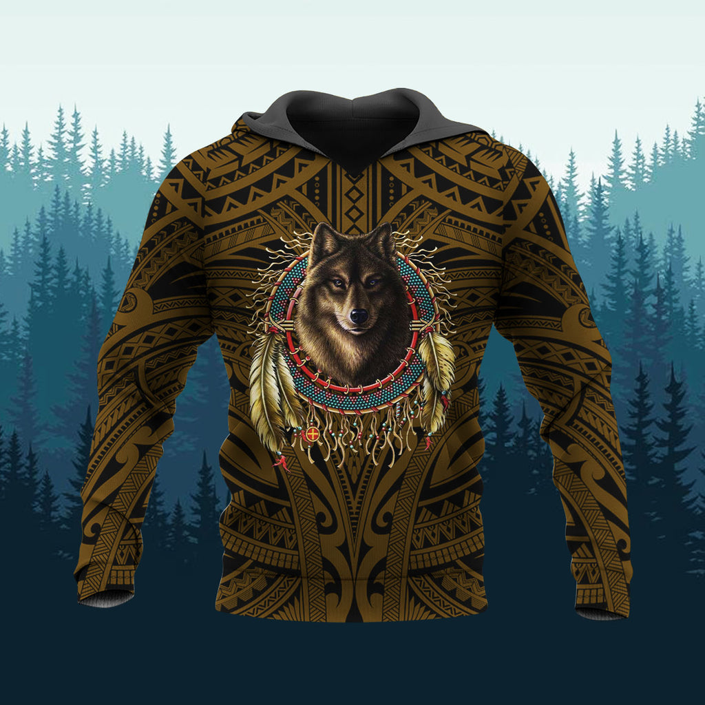 DS250731M02m3 Wolf Dreamcatcher Native American Pride 3D Hoodie