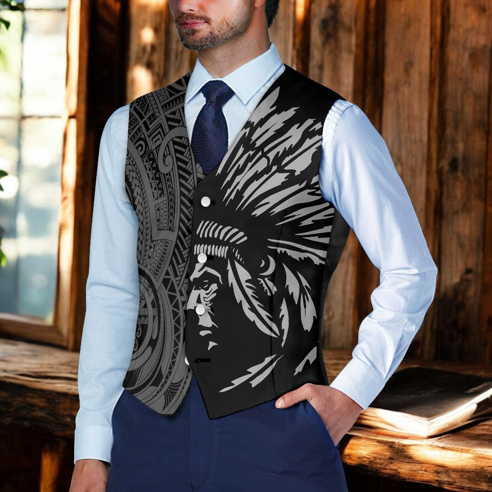 DS250731M03 Native American Suit Vest Jacket Print One Side Front