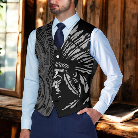 DS250731M03 Native American Suit Vest Jacket Print One Side Front