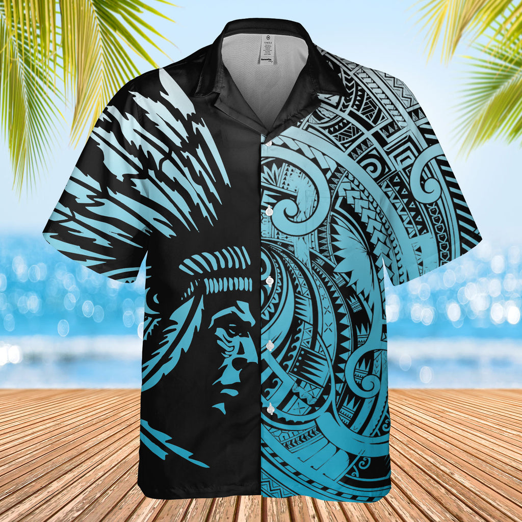DS250731M03v10 White Blue Chief Native American Hawaiian Shirt 3D