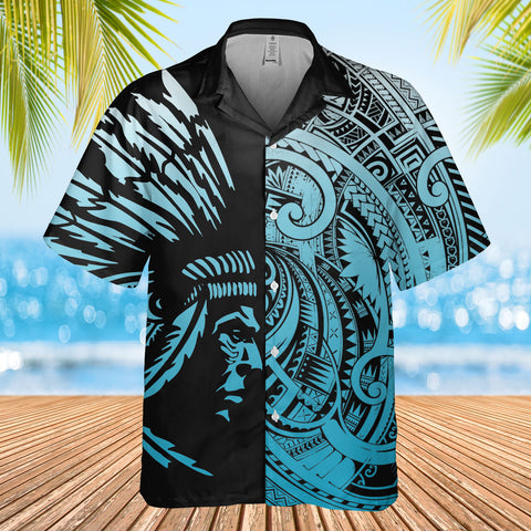 DS250731M03v10 White Blue Chief Native American Hawaiian Shirt 3D
