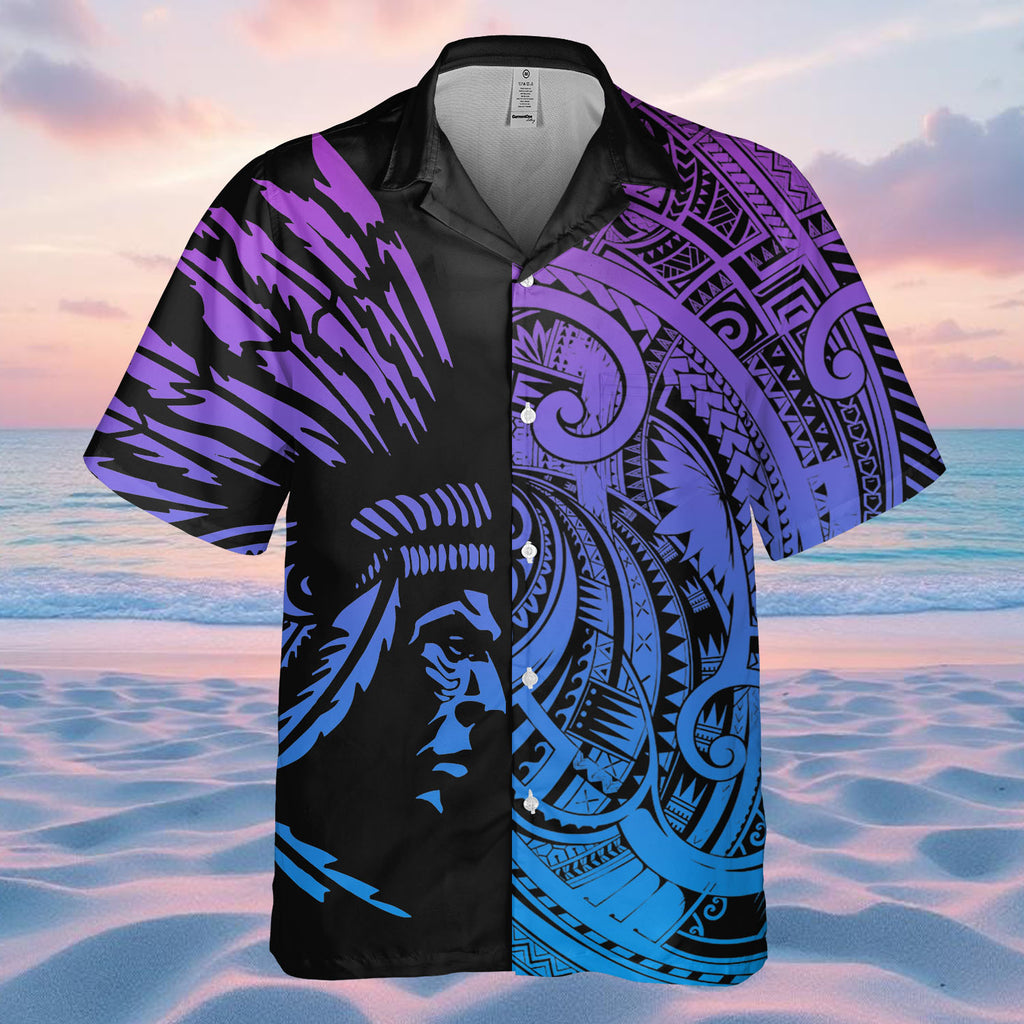 DS250731M03v11 Purple Blue Chief Native American Hawaiian Shirt 3D