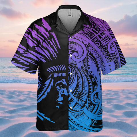DS250731M03v11 Purple Blue Chief Native American Hawaiian Shirt 3D