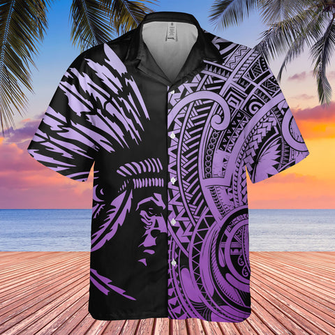 DS250731M03v6 Purple White Chief Native American Hawaiian Shirt 3D