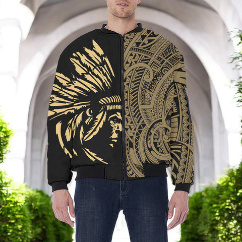 DS250731M03v7 Chief Native American Bomber Jacket With Sleeve Pocket