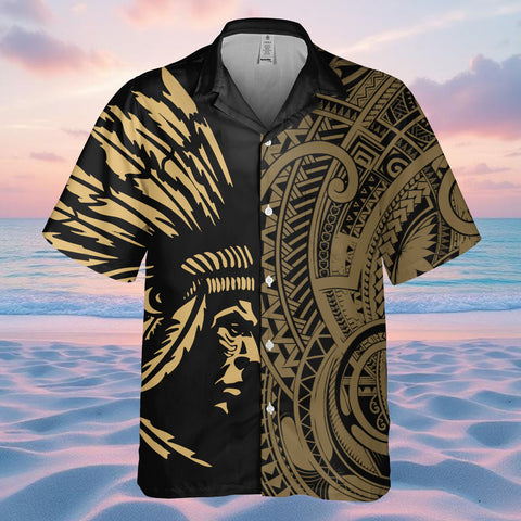 DS250731M03v7 Khaki Chief Native American Hawaiian Shirt 3D