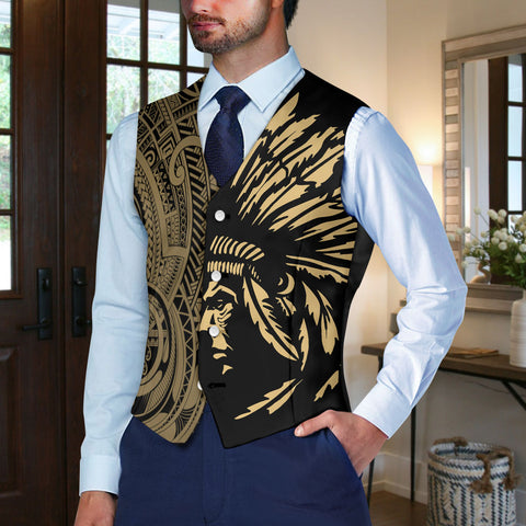 DS250731M03v7 Native American Suit Vest Jacket Print One Side Front