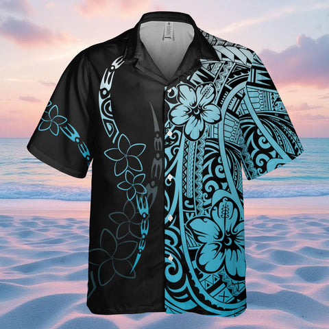 DS250801M03 Blue Floral Native American Hawaiian Shirt 3D