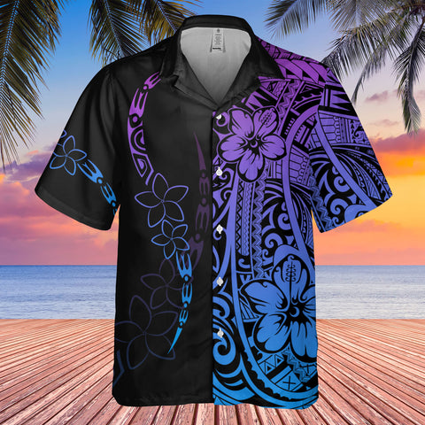 DS250801M03v3 Blue Purple Floral Native American Hawaiian Shirt 3D