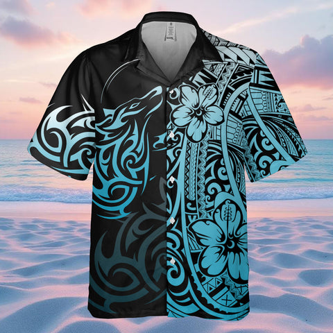 DS250801M03v5 Blue Wolf Native American Hawaiian Shirt 3D
