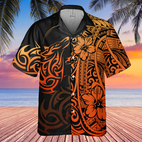 DS250801M03v6 Oranger Wolf Native American Hawaiian Shirt 3D