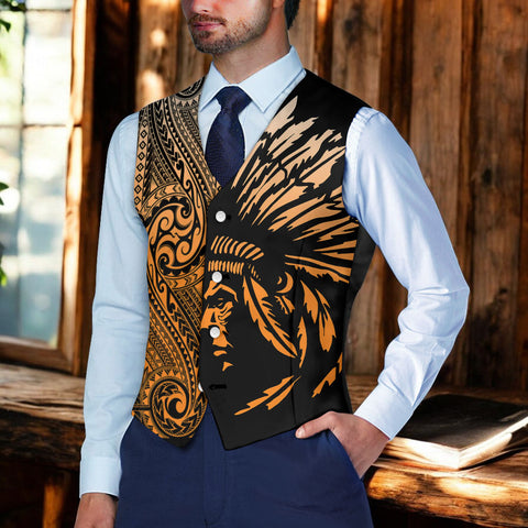 DS250801M04v2 Native American Suit Vest Jacket Print One Side Front