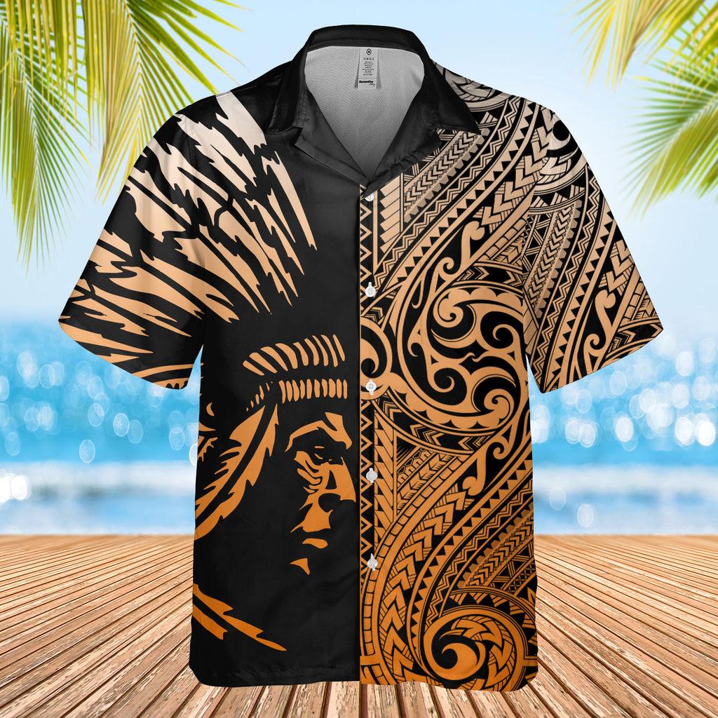 DS250801M04v2 Oranger Chief Native American Hawaiian Shirt 3D