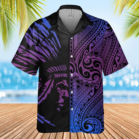 DS250801M04v3 Purple Blue Chief Native American Hawaiian Shirt 3D