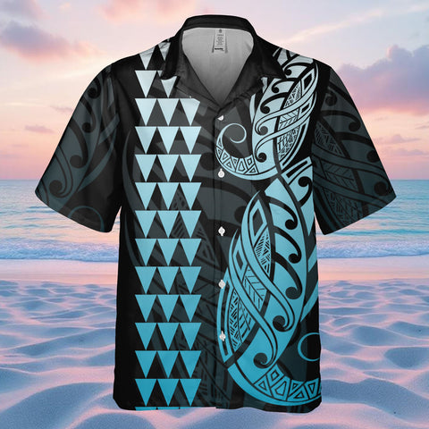 DS250804M01v4 White Blue Native American Hawaiian Shirt 3D