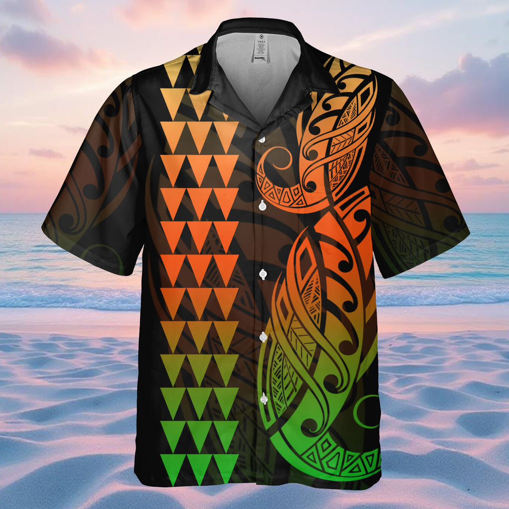 DS250804M01v9 Green Orange Native American Hawaiian Shirt 3D