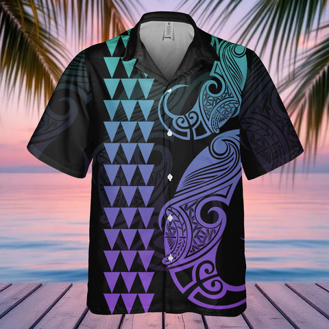 DS250804M02v2 Green and Purple Native American Hawaiian Shirt 3D
