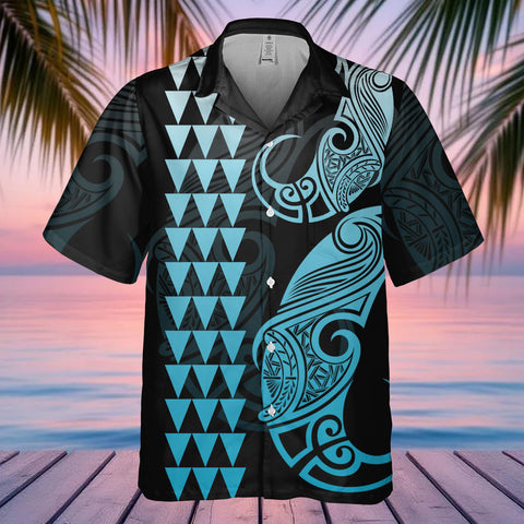 DS250804M02v4 White Blue Native American Hawaiian Shirt 3D