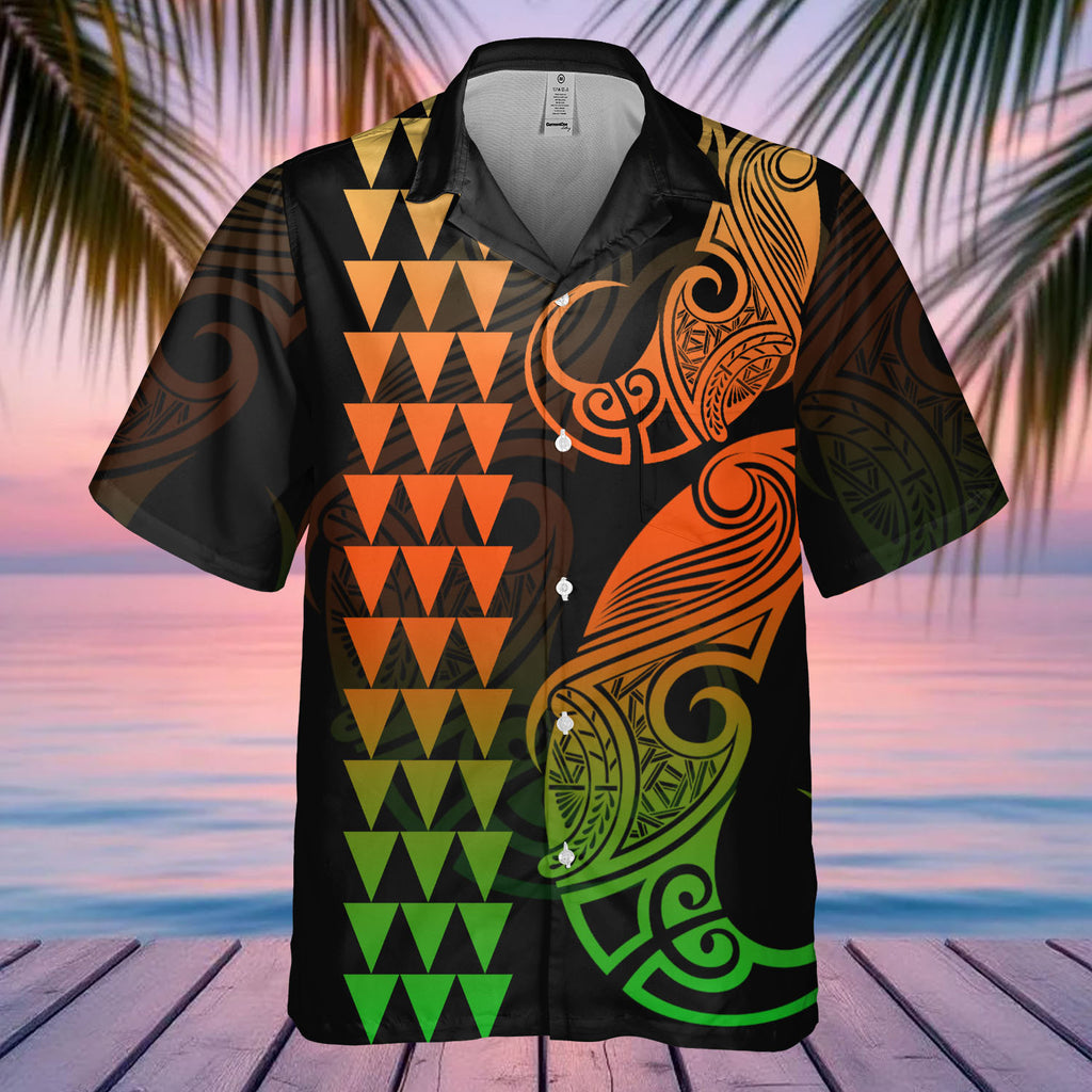 DS250804M02v9 Green Orange Native American Hawaiian Shirt 3D