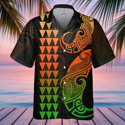 DS250804M02v9 Green Orange Native American Hawaiian Shirt 3D