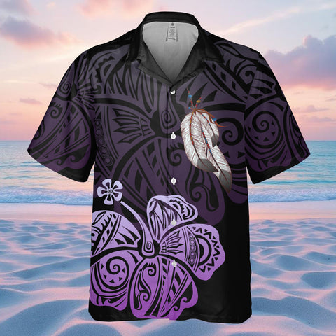 DS250805M01 White Purple Hibiscus Feather Native American Hawaiian Shirt 3D