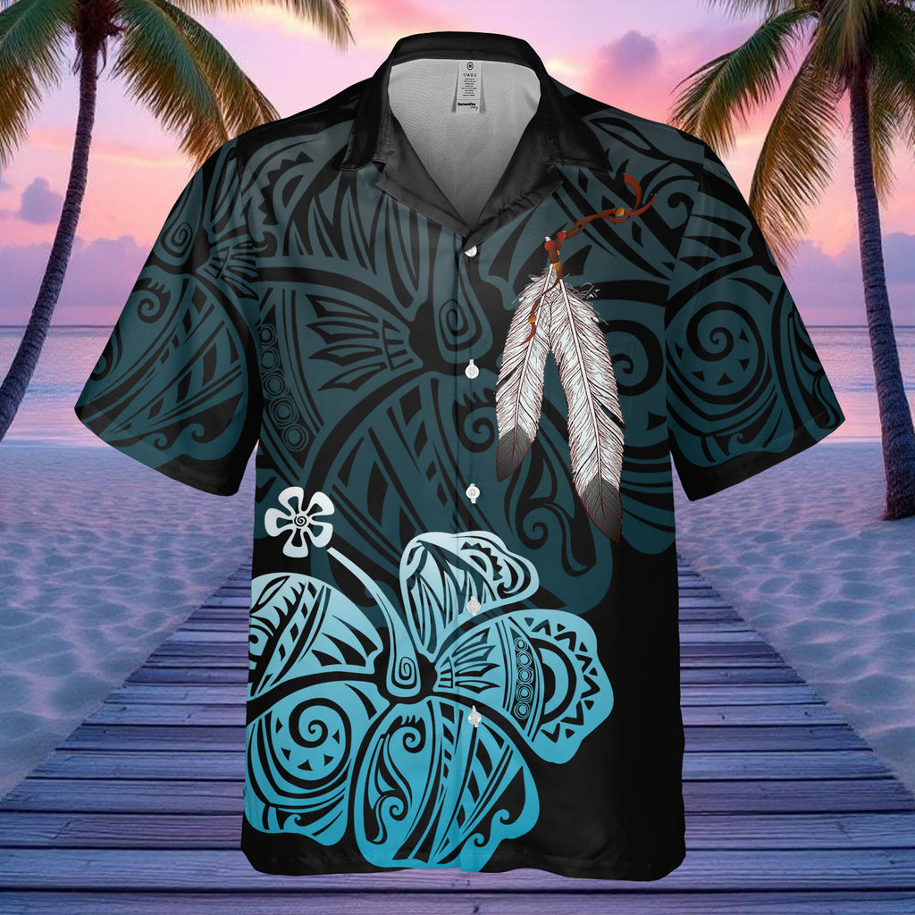 DS250805M01v15 Hibiscus Feather Native American Hawaiian Shirt 3D